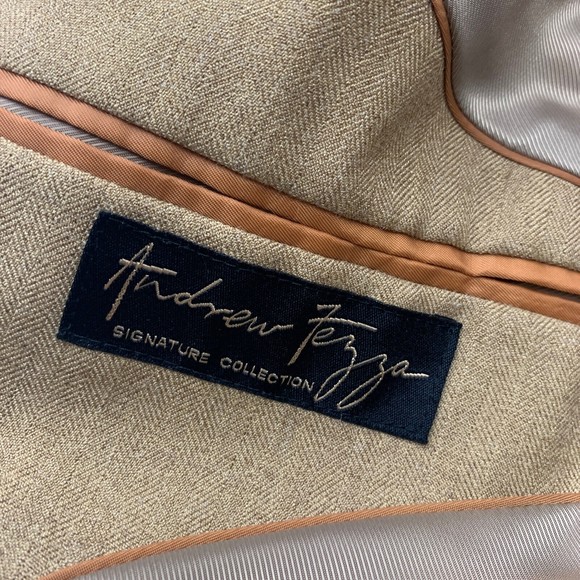 Andrew Fezza Mens Blazer 40R Brown Tan Polyester Sport Coat 2 Button Jacket - Picture 5 of 9